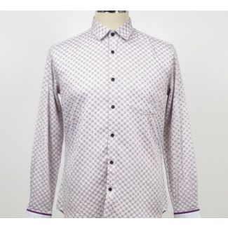 Men's lilac button-down shirt with geometric pattern and classic collar