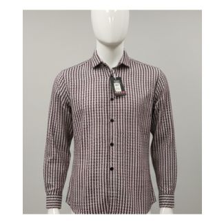 Maroon and black Sanganeri print slim fit cotton shirt with long sleeves