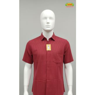 Maroon micro check pure cotton mens shirt with half sleeves and collar