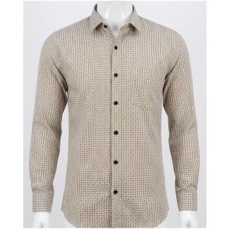 Mens Beige Geometric Printed Cotton Casual Slim Fit Shirt India