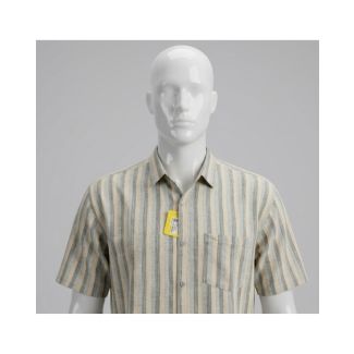 Mens beige grey striped cotton half sleeve casual shirt for men in India