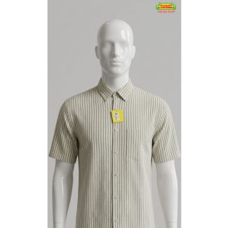 Mens beige striped cotton casual half sleeve shirt for daily wear in India