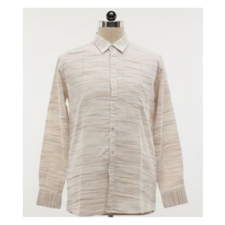 Men's Beige Striped Cotton Shirt with Full Sleeves - Gangavathi Exports