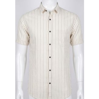 Mens Beige Striped Cotton Slim Fit Casual Shirt for men in India