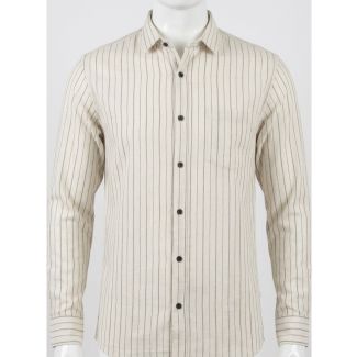 Mens Beige Striped Cotton Slim Fit Casual Shirt for Men India