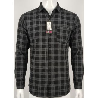 Mens Black Grey Checkered Long Sleeve Casual Shirt for Men in India