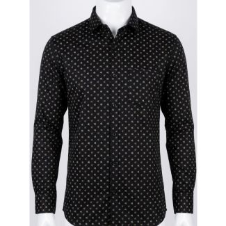 Mens Black Printed Slim Fit Long Sleeve Casual Shirt Online India