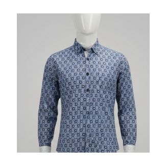 Men's light blue shirt with navy geometric circle print displayed on mannequin India