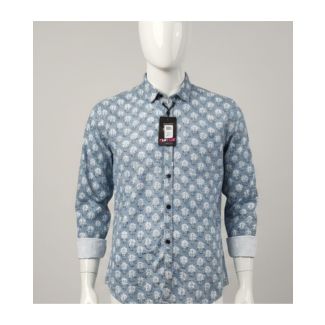 Men's blue Sanganeri print cotton shirt with full sleeves and slim fit