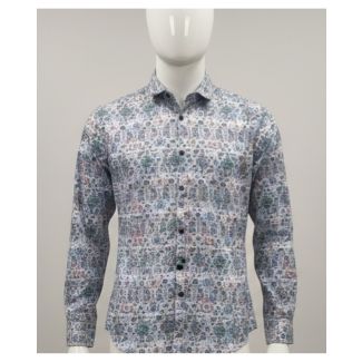 Men's blue Sanganeri print slim fit cotton shirt with long sleeves