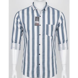 Mens Blue White Striped Cotton Slim Fit Casual Shirt for Men in India