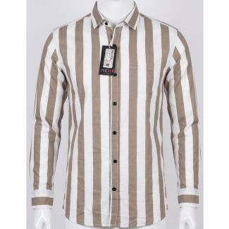 Men's Brown and White Striped Full Sleeve Casual Shirt for Men India