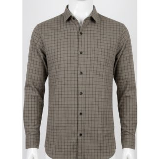 Mens Brown Checkered Cotton Slim Fit Casual Shirt for Men India