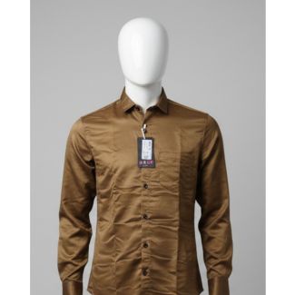 Men's brown satin full sleeve shirt with collar