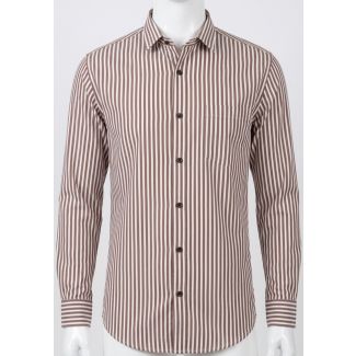 Men's Brown Striped Slim Fit Casual Cotton Shirt India
