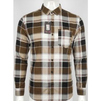 Mens Brown White Black Plaid Slim Fit Cotton Casual Shirt India