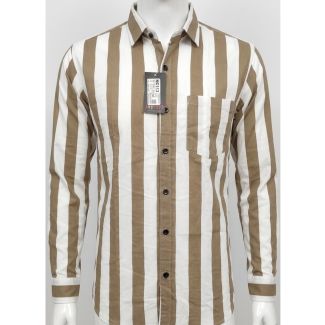 Mens Brown White Striped Slim Fit Cotton Casual Shirt India