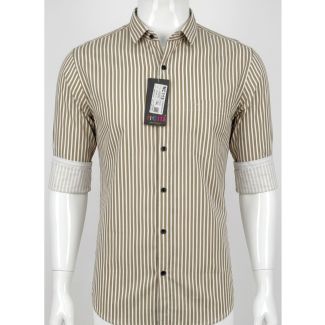Men's Brown White Striped Cotton Slim Fit Casual Shirt for Men India