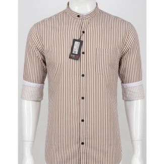 Men's Brown White Striped Slim Fit Cotton Casual Shirt Online India