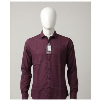 Men's burgundy cotton shirt with full sleeves and pointed collar