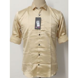 Men's Champagne Gold Solid Satin Casual Shirt