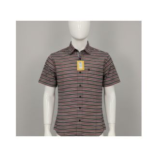 Men's charcoal grey striped cotton shirt with short sleeves - Gangavathi Exports