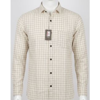 Mens Cream Checkered Slim Fit Cotton Casual Shirt for Men India