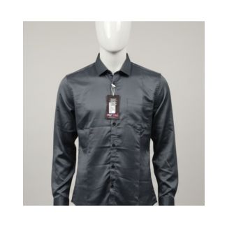 Men's dark grey satin shirt with full sleeves and classic collar