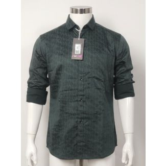 Dark teal textured cotton shirt with full sleeves - Men's casual wear - Gangavathi Exports
