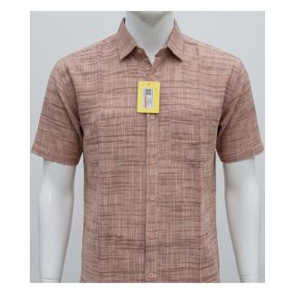 Mens dusty brown textured cotton half sleeve shirt for daily wear in India