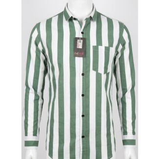 Mens Green and White Striped Full Sleeve Casual Shirt for Men in India
