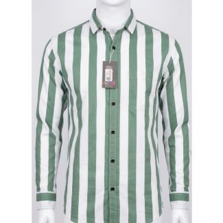 Mens Green and White Striped Slim Fit Cotton Casual Shirt India