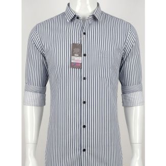 Men's Grey and White Striped Slim Fit Cotton Casual Shirt India