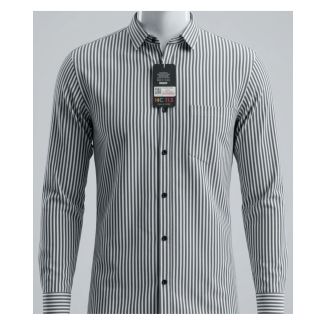 Mens Grey and White Vertical Striped Casual Full Sleeve Shirt India