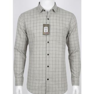 Mens Grey Checkered Cotton Slim Fit Full Sleeve Casual Shirt India