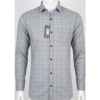 Mens Grey Checkered Cotton Slim Fit Full Sleeve Shirt India