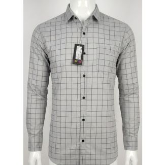 Mens Grey Checkered Cotton Slim Fit Casual Shirt for men in India