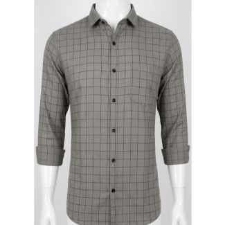 Mens Grey Checkered Slim Fit Cotton Casual Shirt for men in India