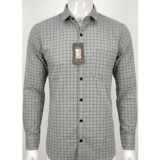 Mens Grey Checkered Slim Fit Cotton Casual Shirt for Men in India