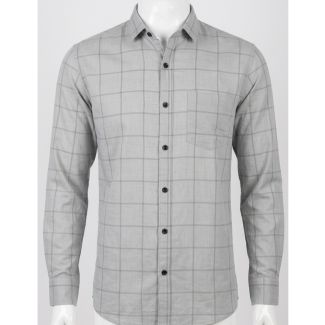 Mens Grey Checkered Slim Fit Cotton Casual Shirt for Men in India