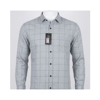 Mens Grey Checkered Slim Fit Cotton Casual Shirt for men in India