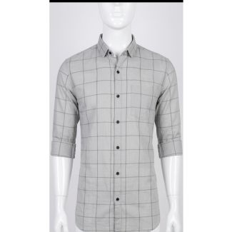 Men's Grey Checkered Slim Fit Cotton Casual Shirt for men in India