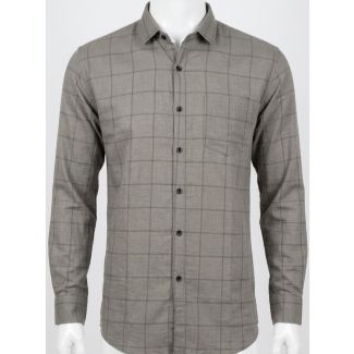 Mens Grey Checkered Slim Fit Full Sleeve Casual Shirt India