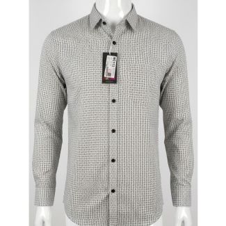 Mens Grey Geometric Print Casual Long Sleeve Shirt for Men in India