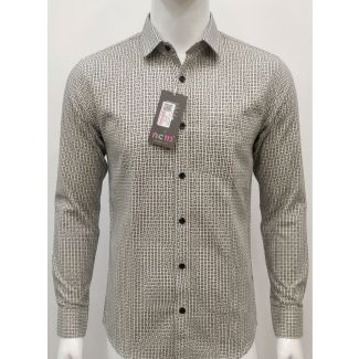 Mens Grey Geometric Print Cotton Slim Fit Casual Shirt India