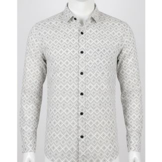 Mens Grey Geometric Print Long Sleeve Casual Shirt for Men India