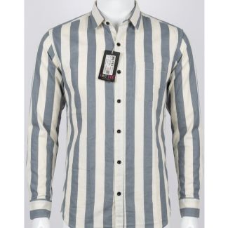 Mens Grey and Off-White Striped Casual Full Sleeve Shirt for Men India