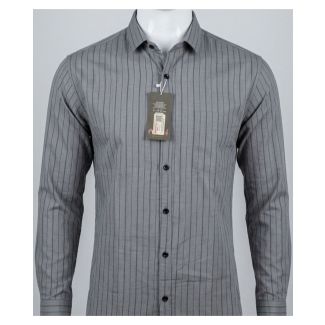 Mens Grey Striped Casual Full Sleeve Shirt for men in India