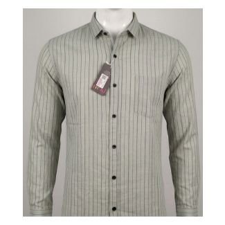 Mens Grey Striped Casual Full Sleeve Shirt for men online in India
