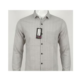 Mens Grey Striped Slim Fit Cotton Casual Shirt for Men India